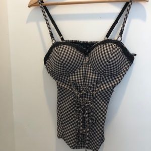GUESS Black White Gingham Bustier Corset Top Shirt